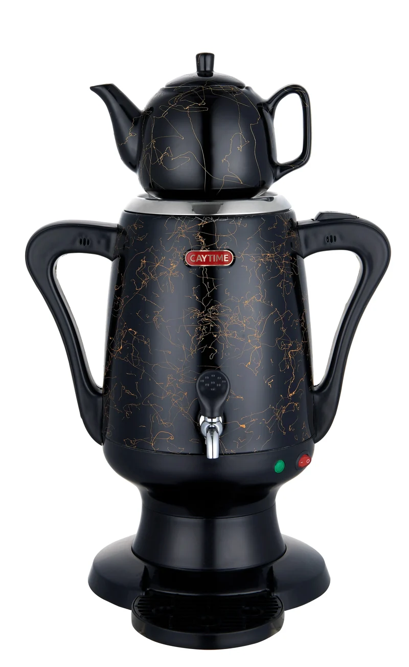 Samowar 3,5 L Semaver Edelstahl Teekocher Teemaschine schwarze Keramikkanne Elektrisch im modernen Design