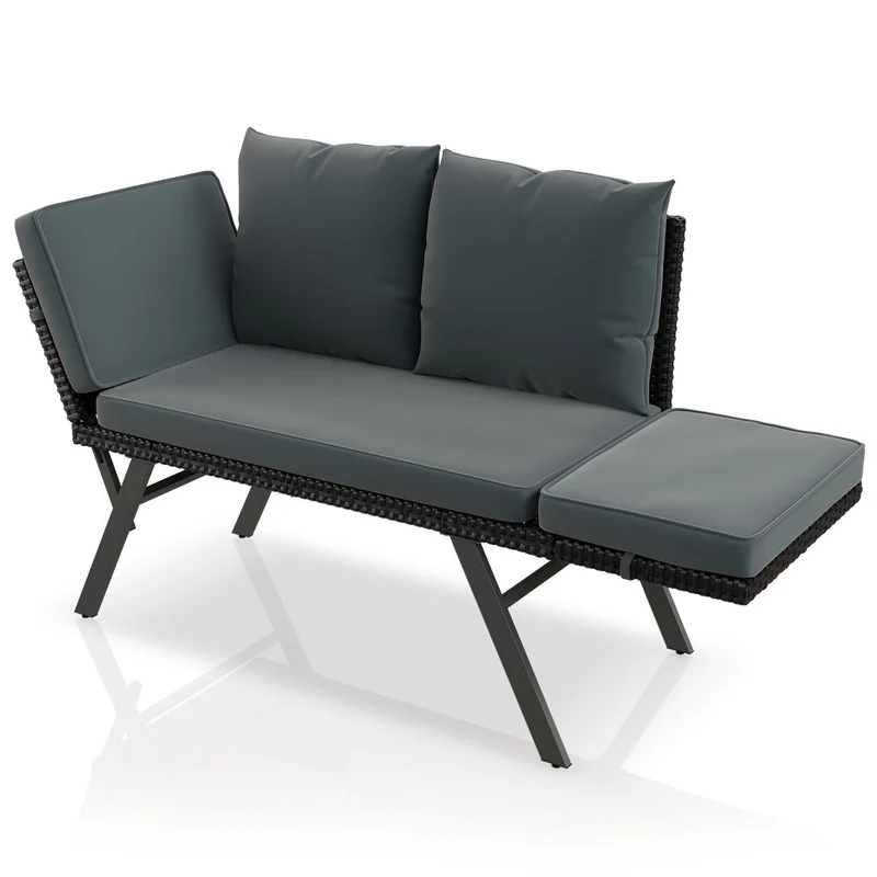 Polyrattan Multifunktionsbank Calvia Schwarz/Grau/Creme