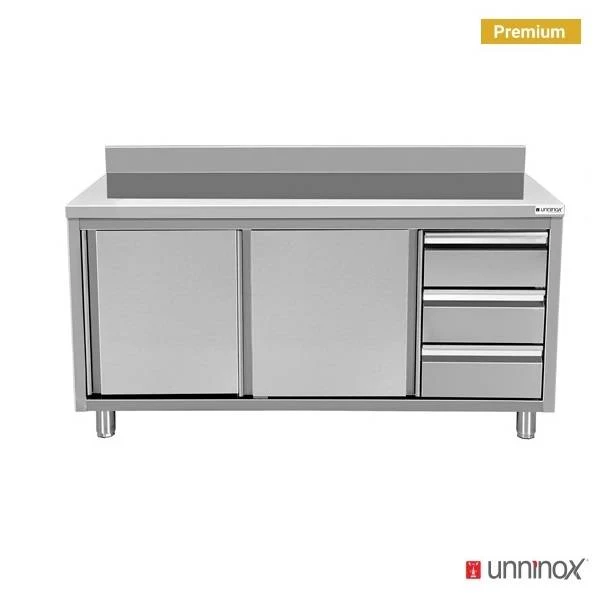 Arbeitsküchen mit Aufkantung und 3 Schubladen Rechts-700 – 2000 x 700 x H850mm