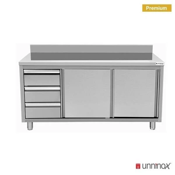 Arbeitsküchen mit Rückwand und 3 Schubladen links 700 – 2000 x 700 x H850mm