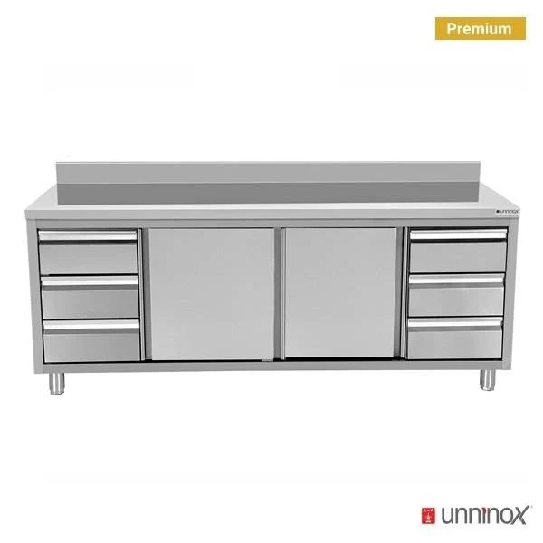 Arbeitsschränke mit Aufkantung und 3+3 Schubladen – 2400 x 700 x H850mm – WTS-2407085-RLS