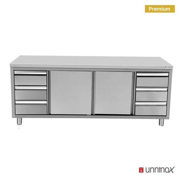 Arbeitsschränke mit Aufkantung und 3+3 Schubladen – 2000 x 700 x H850mm
