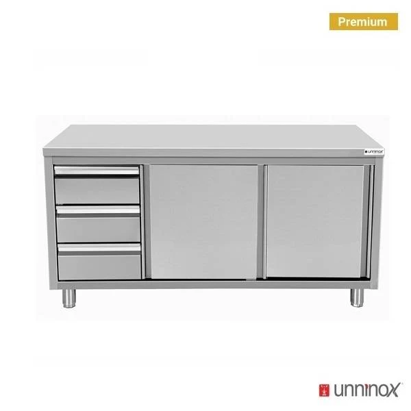 Arbeitsküchen ohne Aufsatz und 3 Schubladen Links-600 – 2000 x 600 x H850mm
