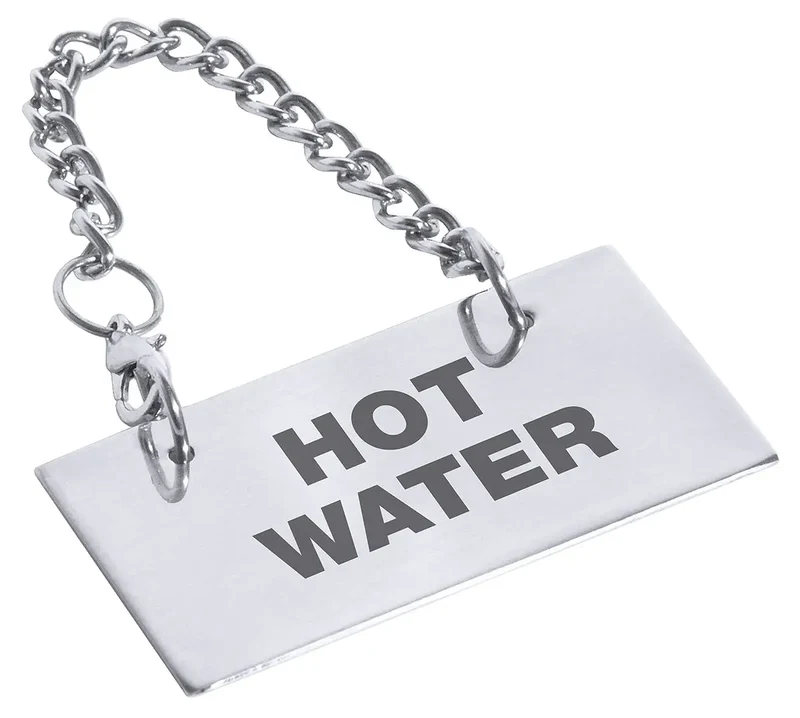 Edelstahl Schild für Kannen: HOT WATER