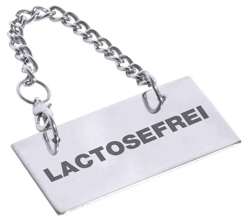 Edelstahl Schild für Kannen: lactosefrei