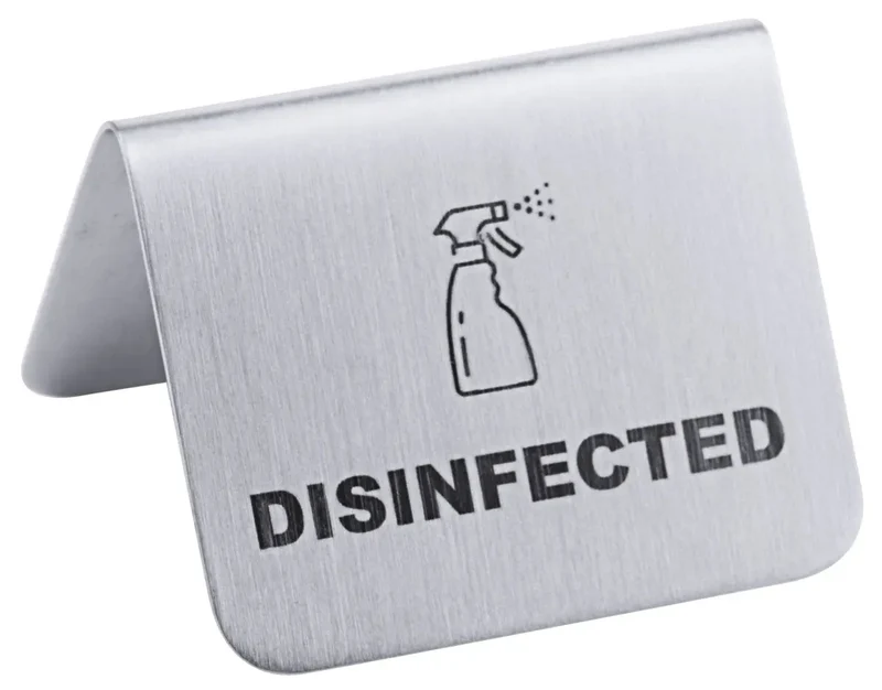 Edelstahl Schild DISINFECTED 5,3x3,5cm