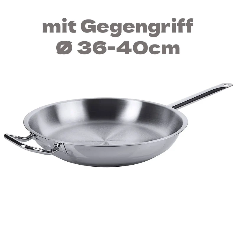 Edelstahl Bratpfanne Ø 36-40cm Rohrgriff Schüttrand & Gegengriff