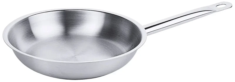 Edelstahl Bratpfanne mit Rohrgriff und Schüttrand 20-32cm