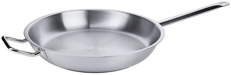 Edelstahl Bratpfanne mit Rohrgriff & Schüttrand mit Gegengriff 36-40 cm