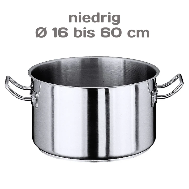Edelstahl Kochtopf Serie 2100 niedrig 16 bis 60cm / 2-100 Liter