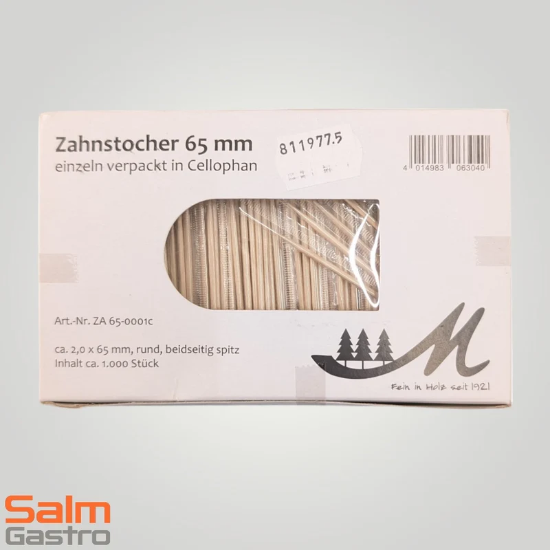 Zahnstocher 67mm einzeln verpackt 1 Päckchen = 1.000Stk.