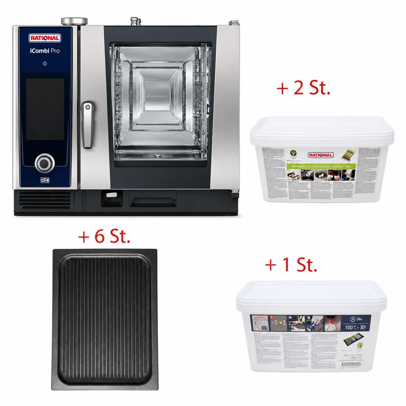 Rational Kombidämpfer iCombi Pro 6-1/1 Elektro inklusive 6x Risoli Grillpallte GN 1/1, 2x Rational Reiniger Tabs Active, 1x Rational Klarspüler Tabs mit Care Control