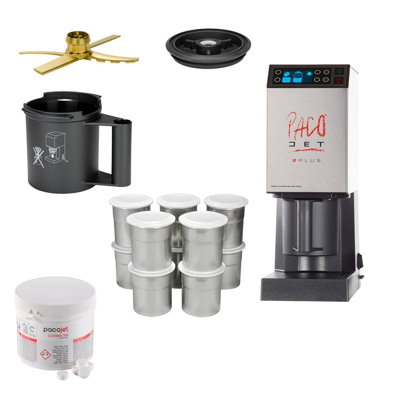 PacoJet 2 PLUS Profi Aktions-Set inkl. 10er Chromstahlbecher Set und Reinigungstabletten