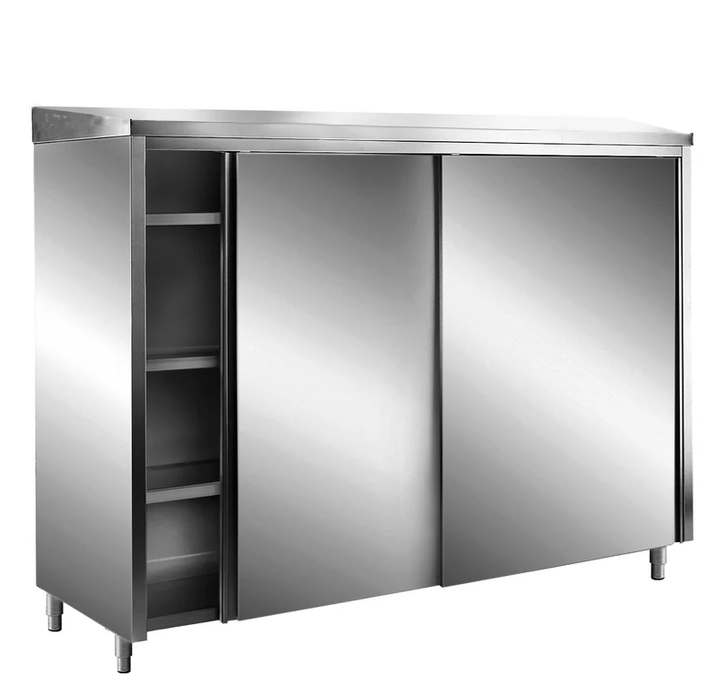 Saro Edelstahl-Lagerschrank mit Schiebetüren AISI 430, Schrägdach, 2000x600 mm
