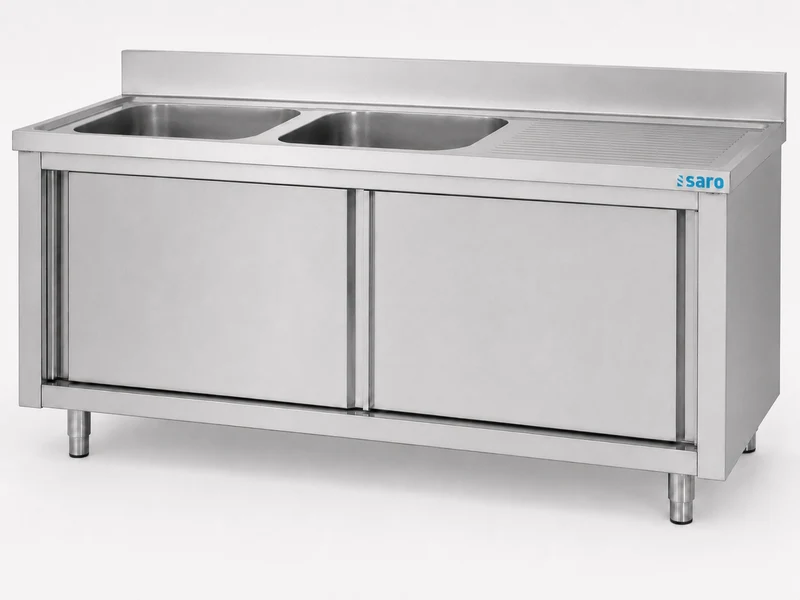 Saro Spülschrank mit Schiebetüren 1600mm, 2 Becken links