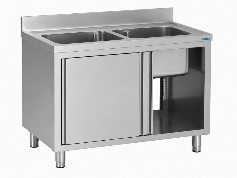 Saro Spülschrank mit Schiebetüren 1400mm, 2 Becken mittig