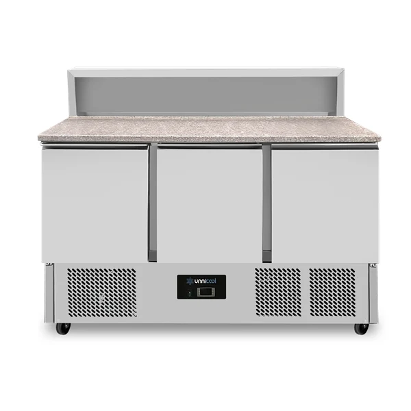 Pizza-Arbeitsbank, 3-Türig (GN 1/1), mit 8 × GN 1/6 Ablage +2°C bis +8°C