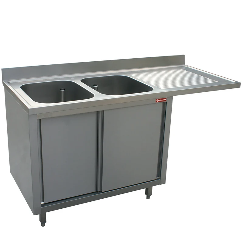Spüle mit 2 Becken, Ablauffläche rechts, 2 Schiebetüren mit Platz für Spülmachine - L1621VD-AS-D