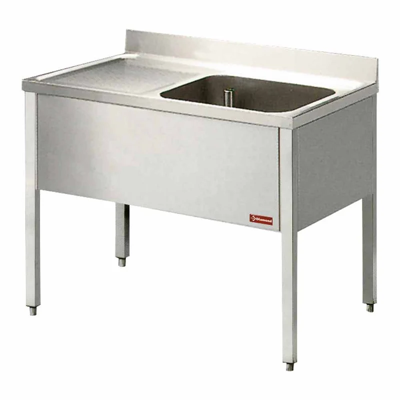 Spültisch 1 Becken, Abtropffläche auf der linken Seite, mit Undergestell - L1210S/6-KD-D