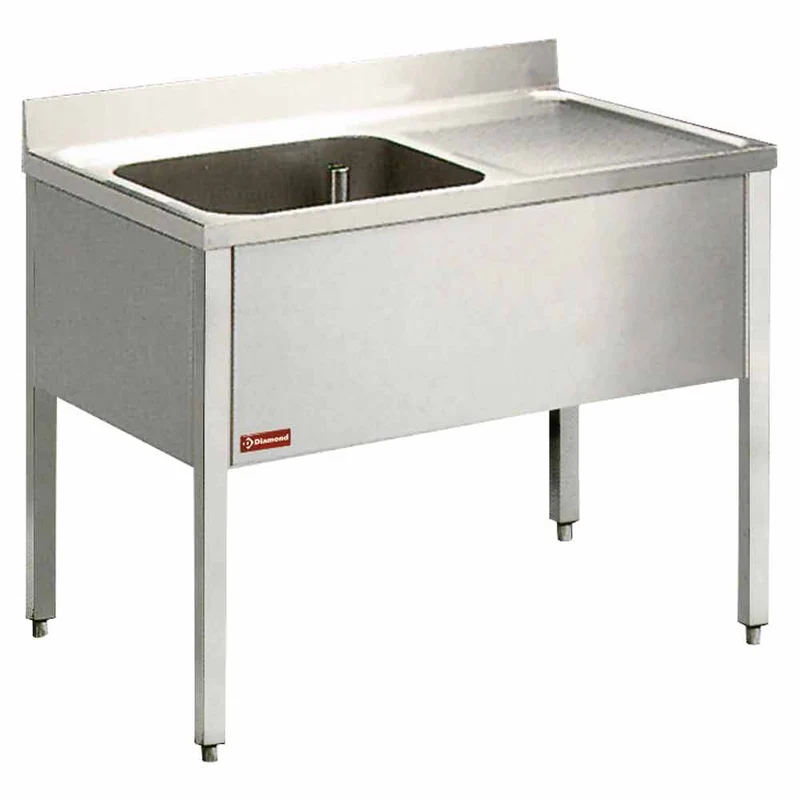 Spültisch 1 Becken, Abtropffläche auf der rechten Seite, mit Undergestell - L1410D-KD-D