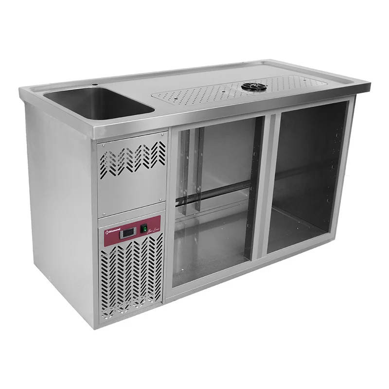 Theke mit 2 Fächern, Abtropfbrett + Gitter, 1 Spüle links. - KBR/21G