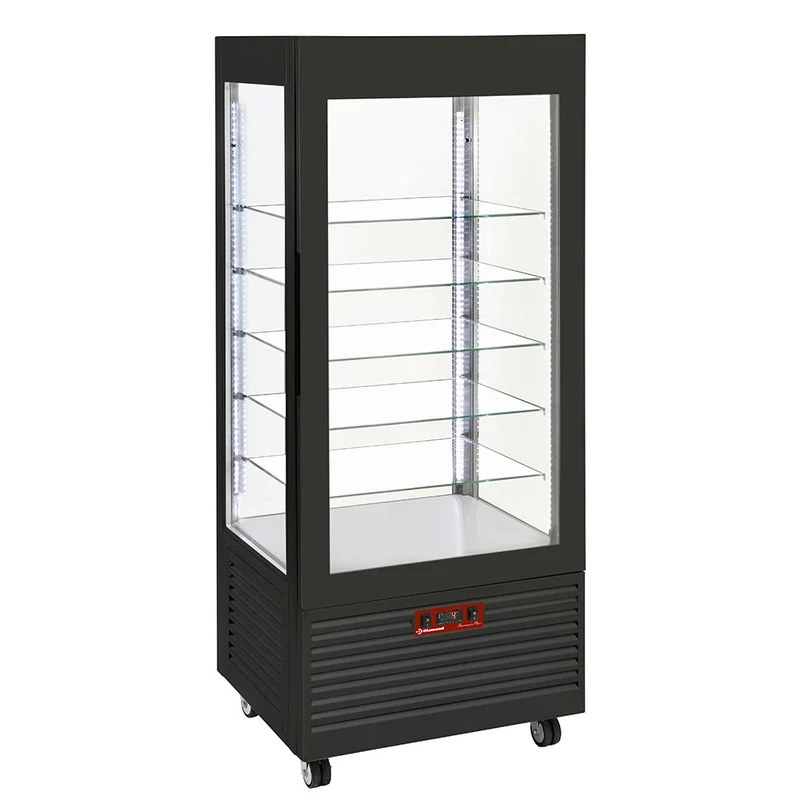KühlVitrine 4 Seiten T Grad positiv, 5 Regale aus Glas, belüftet, 480 Lit., SCHWARZ - INN/VN-B9-R2