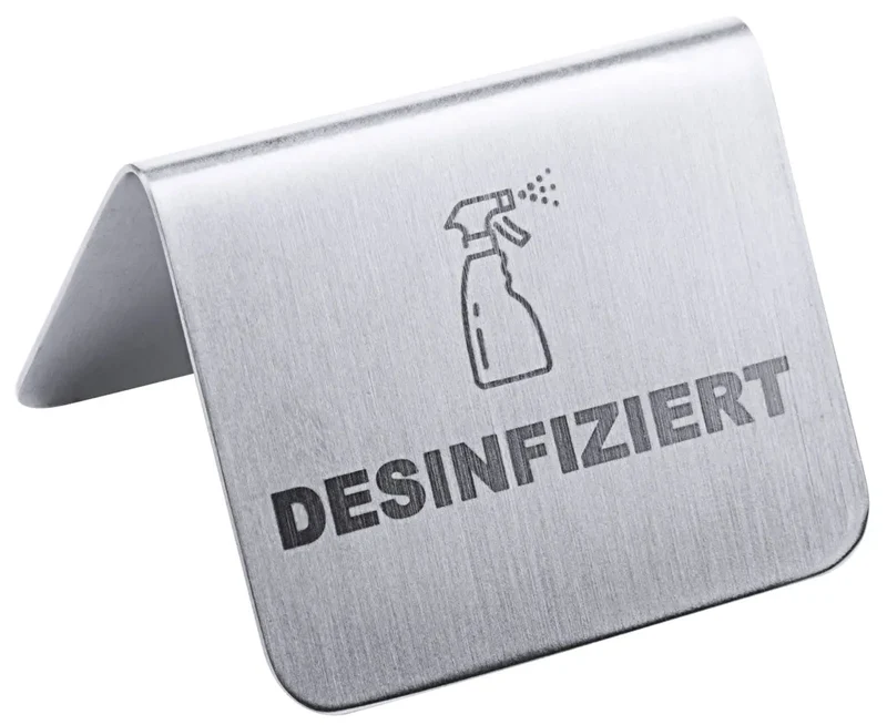 Edelstahl Schild DESINFIZIERT 5,3x3,5 cm