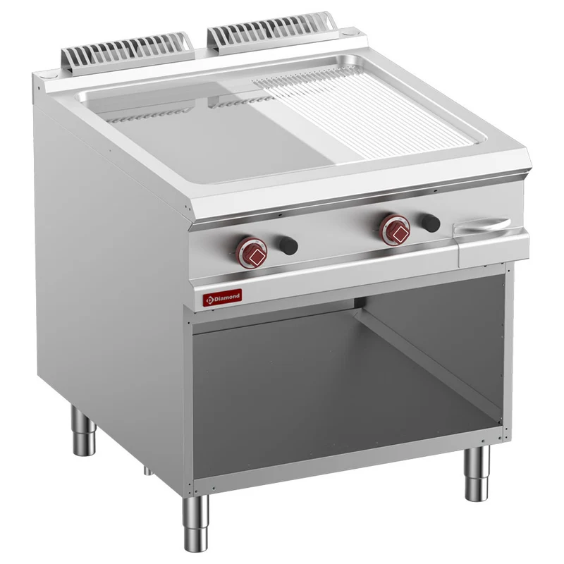 Gas-Grillplatte 2/3 glatt & 1/3 gerillt, Mod. 1/1, offener Unterbau - G9/PMCA8-N