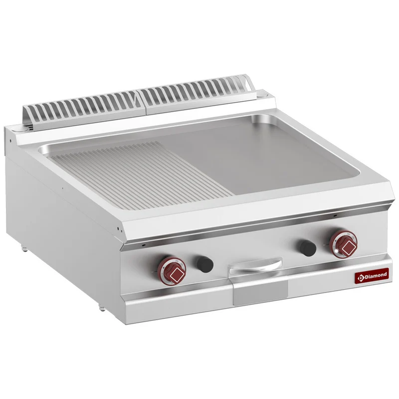 Gas-Grillplatte 1/2, glatt, 1/2 gerillt, Modul 1/1 -Top- - G7/PM7T-N