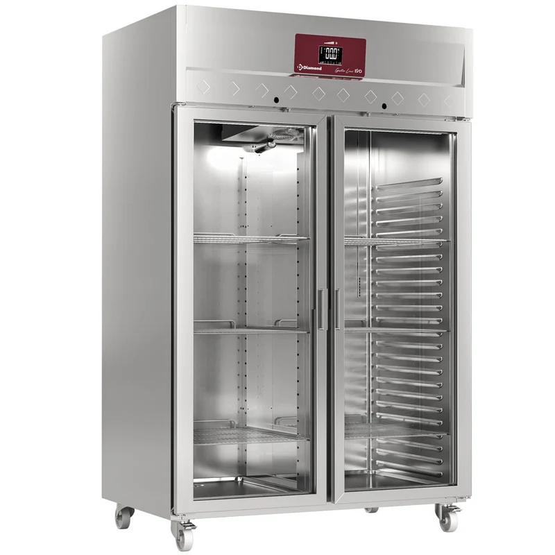 Umluftkühlschrank 1400 Liter 2 Glastüren GN 2/1, Auf Rädern - ID140/R9G