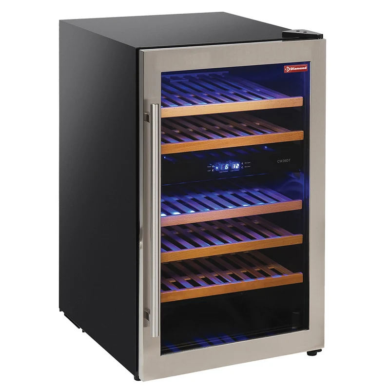 Weinkühlschrank, Edelstahltür, 140 Lt.,2 T Grad, - SCHWARZ - WCB/16-T2