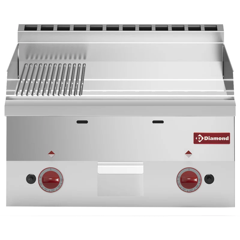Gas Grillplatte 2/3 glatt und 1/3 gerillt "verchromt" -Top- - G60/PMCD6T-N