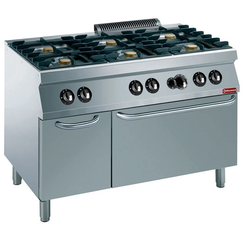 Gasherd 6 Brenner, Gasbackofen GN2/1, neutraler Unterbau - G17/6BFA12-N