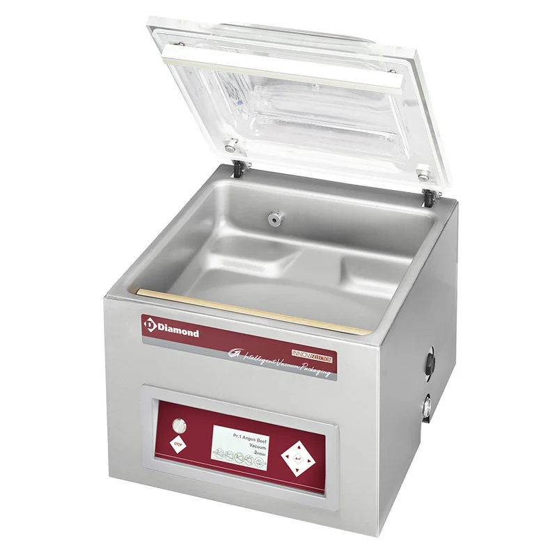 Vakuummaschine, Edelstahlbehälter 420x370xh180 mm. -21 m3/Std. LCD-Bildschirm - TA-90/IVP