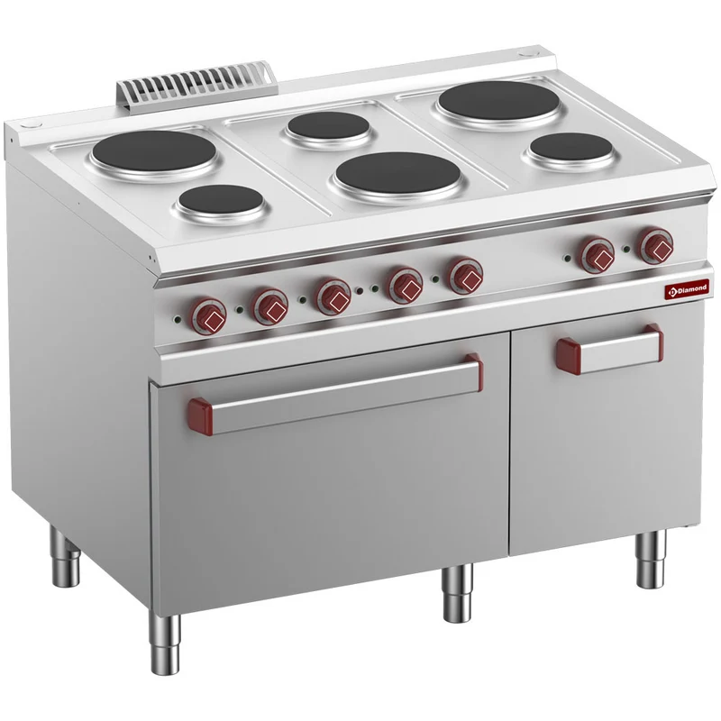 Elektro Plattenherd mit 6 runde Platten mit Elektrobackofen GN 2/1 und Elektrogrill, neutral Unterbau GN 1/1 - E7/6PFA11-N