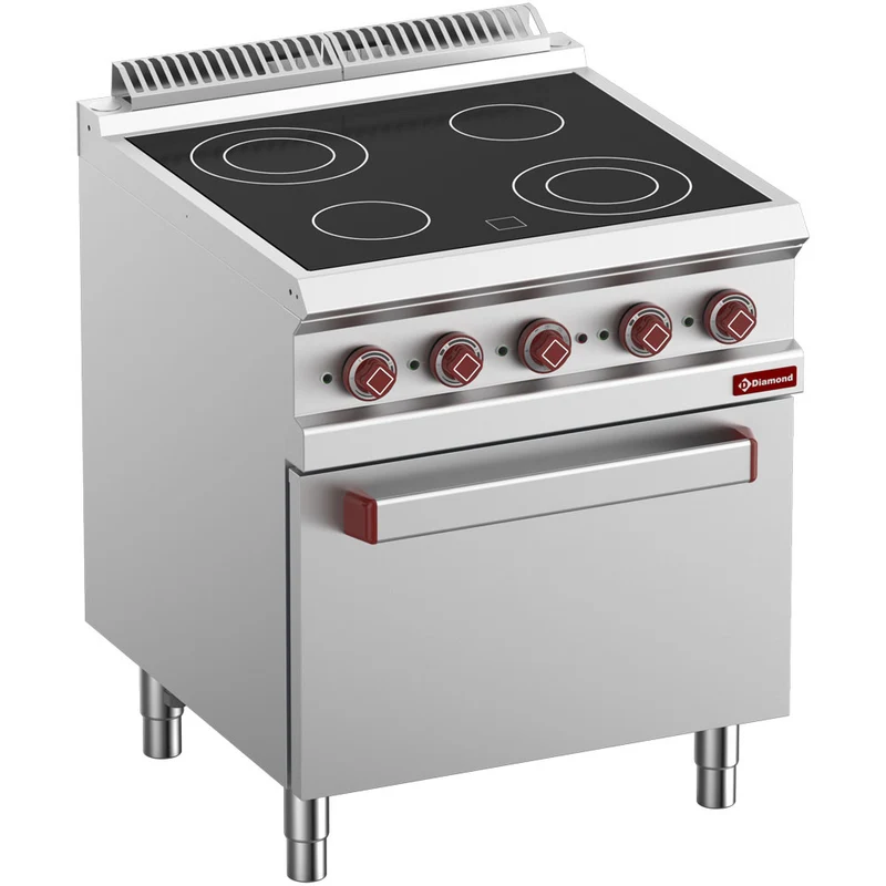 Elektroherd 4 Cerankochflächen auf Backofen GN 2/1 und Elek. Grill - E7/4VCF7-N