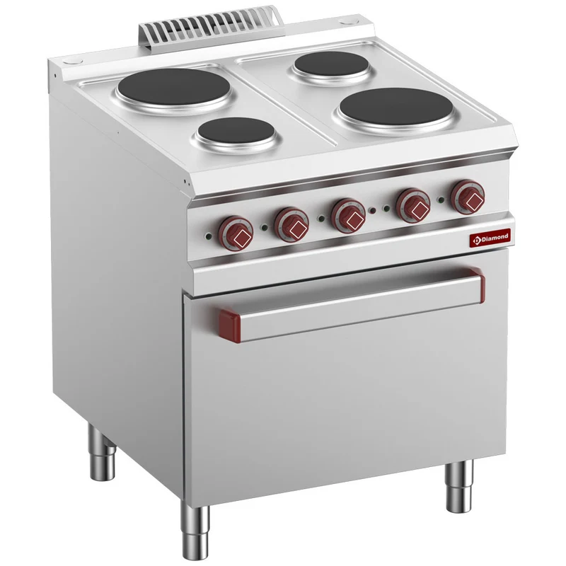 Elektro Plattenherd mit 4 runden Platten auf elekt. Backofen GN 2/1 und elekt. Grill - E7/4PF7-N