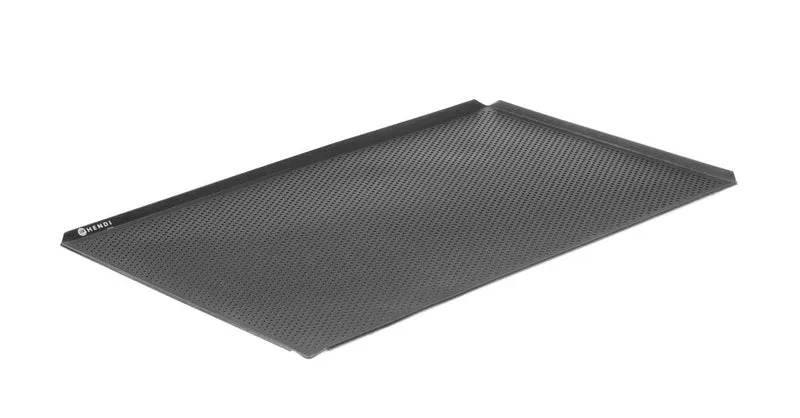 HENDI Blech, perforiert, antihaftbeschichtet, 4 Ränder – Rechteckig – Schwarz – 600 × 400 × H 10 mm
