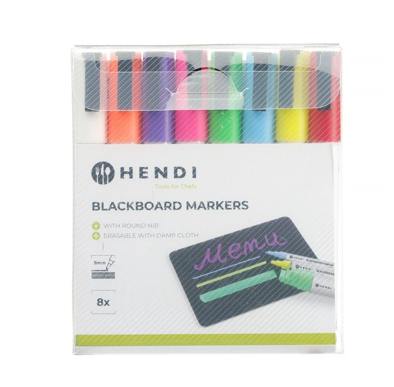 HENDI Kreidemarker 3 mm – Marker 1x weiß – 1x rot – 1x blau – 1x grün – 1x gelb – 1x violett – 1x orange und 1x pink