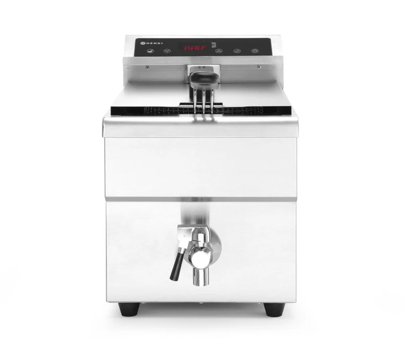 HENDI Induktionsfritteuse mit Ablasshahn - 8 l – 8 l – Hellgrau – 230 V / 3500 W – 288 × 619 × 408 mm
