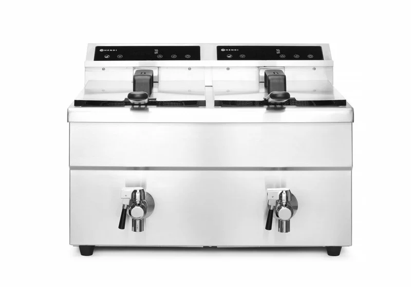 HENDI Induktionsfritteuse - mit Ablasshahn 2 × 8 l – Profi Line – 16 l – 230 V / 7000 W – 577 × 609 × 410 mm