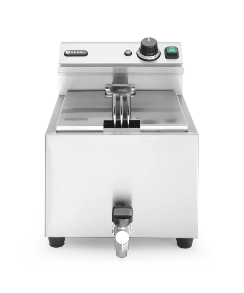 HENDI Fritteuse Profi Line mit Ablasshahn – 8 l – Profi Line – 8 l – Hellgrau – 230 V / 3500 W – 305 × 515 × 354 mm