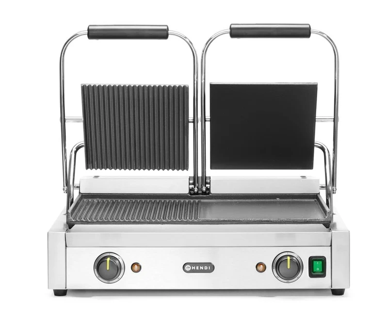 HENDI Kontaktgrill - Doppelversion – halb glatt – halb gerillt – 230 V / 3600 W – 570 × 375 × 216 mm