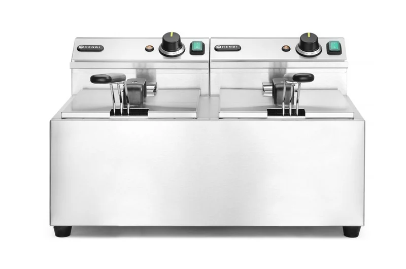 HENDI Fritteuse Profi Line – 2×8 l – Profi Line – 16 l – 230 V / 7000 W – 605 × 460 × 369 mm
