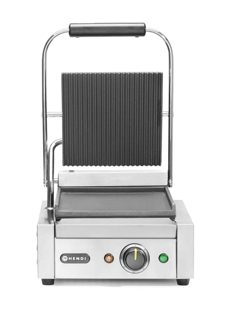 HENDI Kontaktgrill - Einzelversion – oben gerillt – unten glatt – 230 V / 1800 W – 310 × 375 × 216 mm