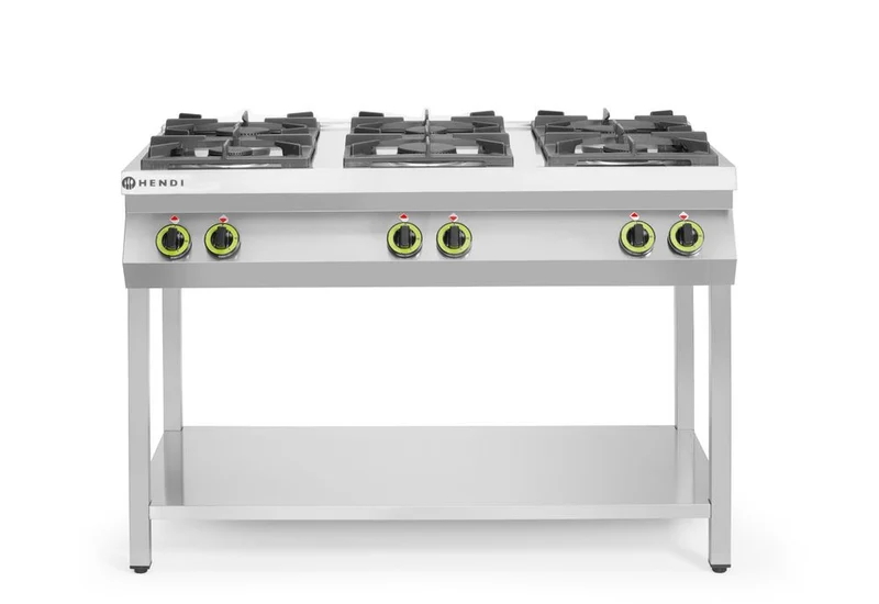 HENDI Gasherd - 6 Kochfelder – offener Unterbau – Kitchen Line – 28,5 kW – 1200 × 700 × 900 mm