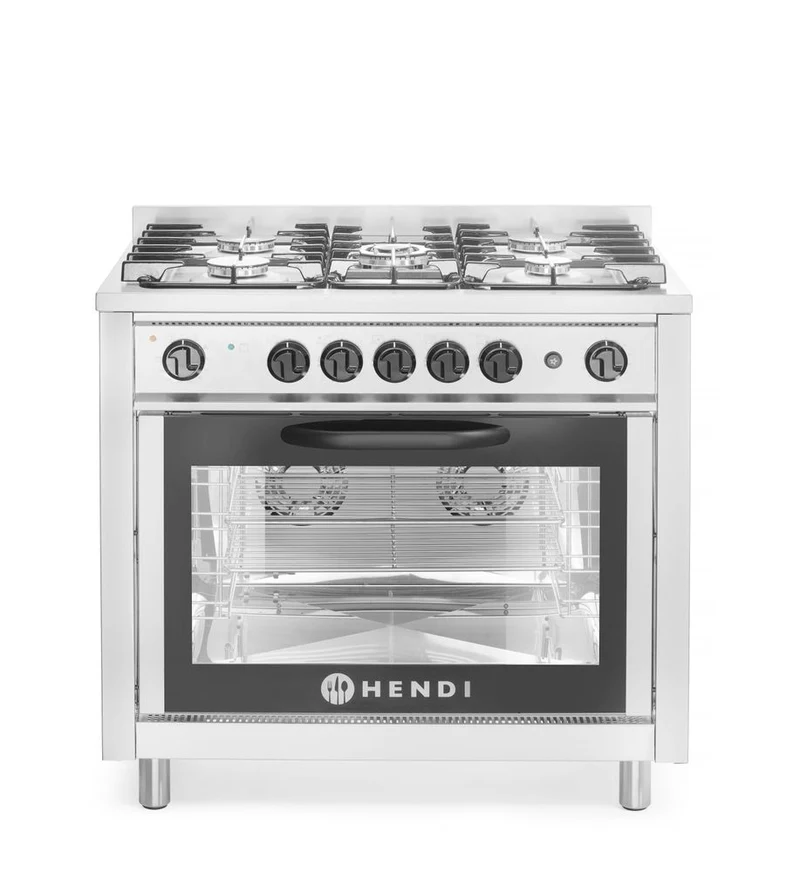 HENDI Gasherd - 5 Kochfelder mit Elektroofen – Kitchen Line – Silber – 230 V / 2900 W – 14,3 kW – 900 × 653 × 900 mm
