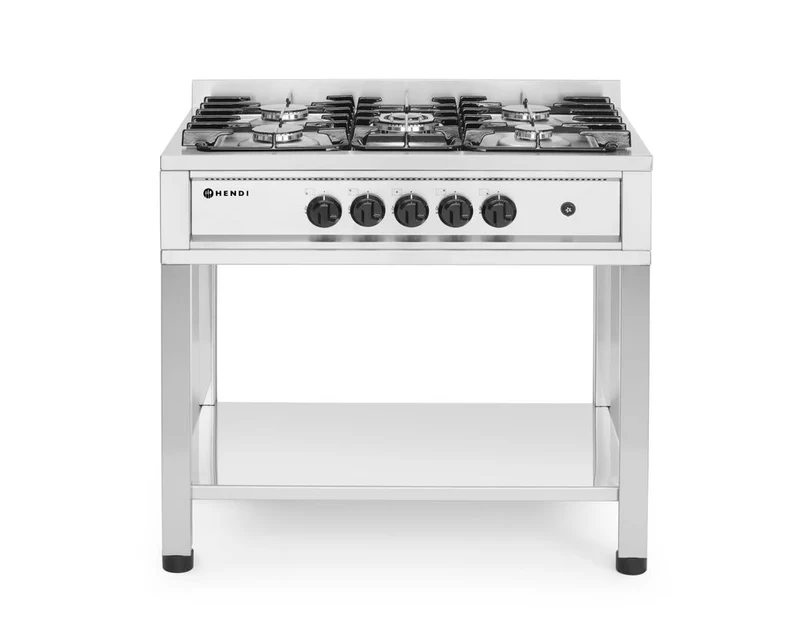 HENDI Gasherd - 5 Kochfelder – offener Unterbau – Kitchen Line – 14,3 kW – 900 × 640 × 910 mm