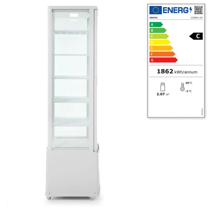 Arktic Kühlvitrine 270 Liter – Weiß – 230 V / 290 W – 520 × 550 × 1870 mm