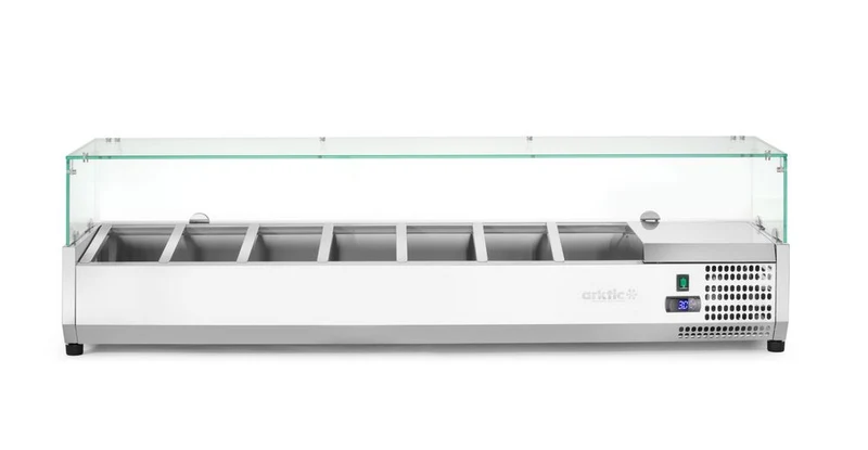Arktic Aufsatz-Kühlvitrine Gastronorm 1 / 3 – 7x GN 1 / 3 – GN 1 / 3 – 42 l – 230 V / 180 W – 420 × 1605 × 460 mm